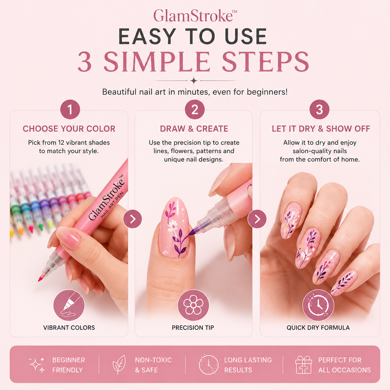 GlamStroke™ Precision Nail Art Pen Set (12 Colors)
