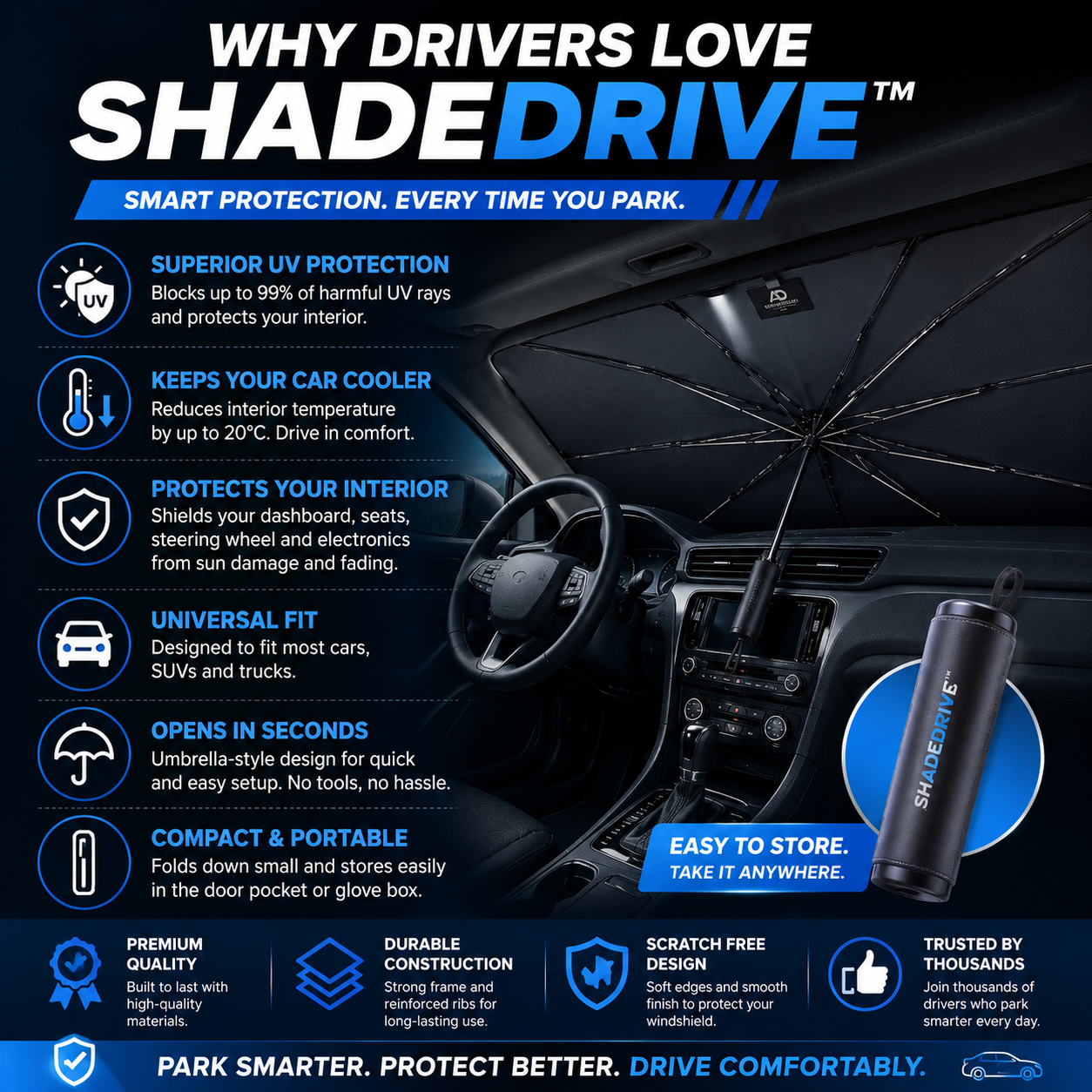 ShadeDrive™ Premium Windshield Sun Umbrella