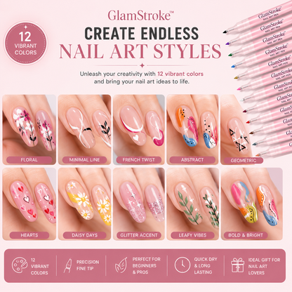 GlamStroke™ Precision Nail Art Pen Set (12 Colors)