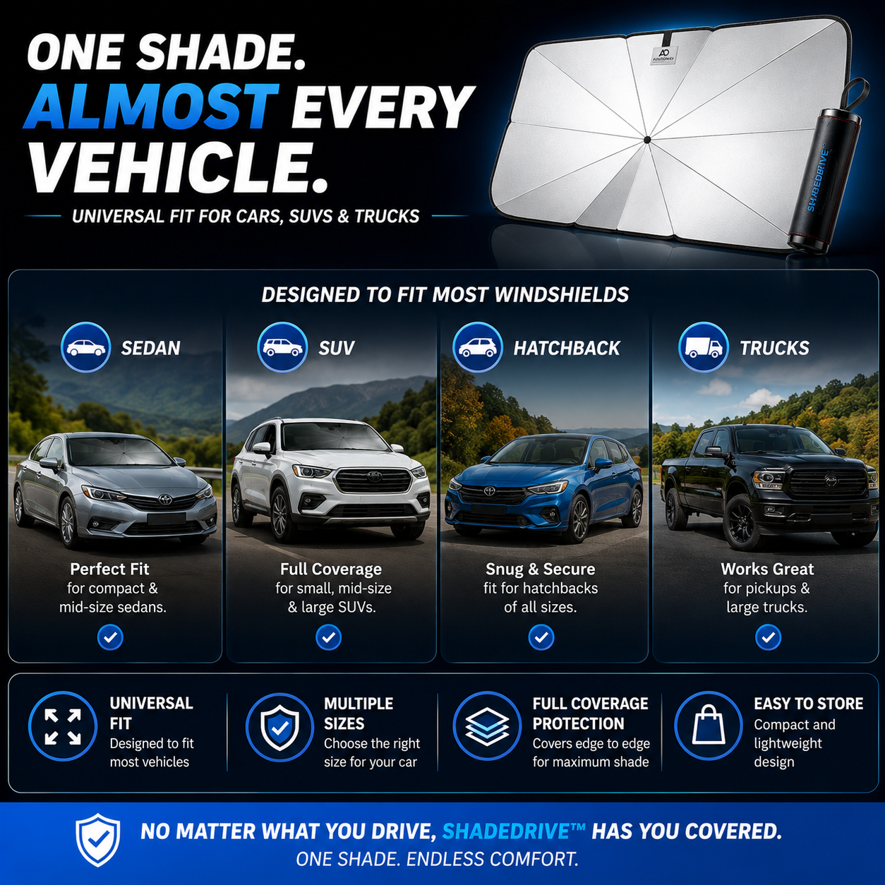 ShadeDrive™ Premium Windshield Sun Umbrella