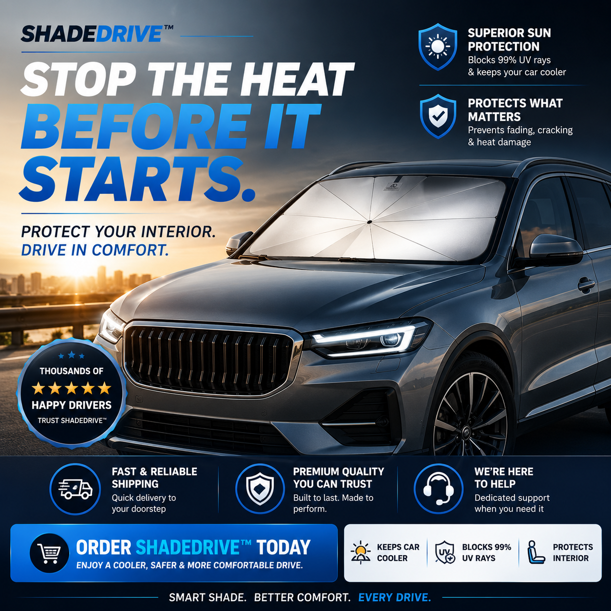 ShadeDrive™ Premium Windshield Sun Umbrella